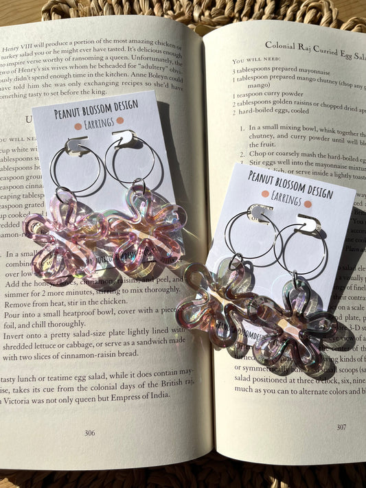 Silver Hoop Bikini Bottom Flower Earrings