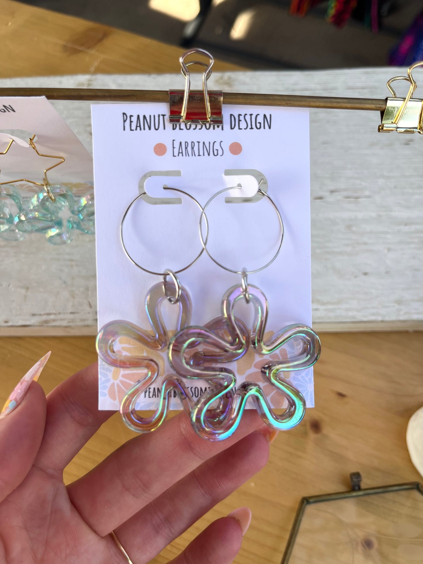 Silver Hoop Bikini Bottom Flower Earrings