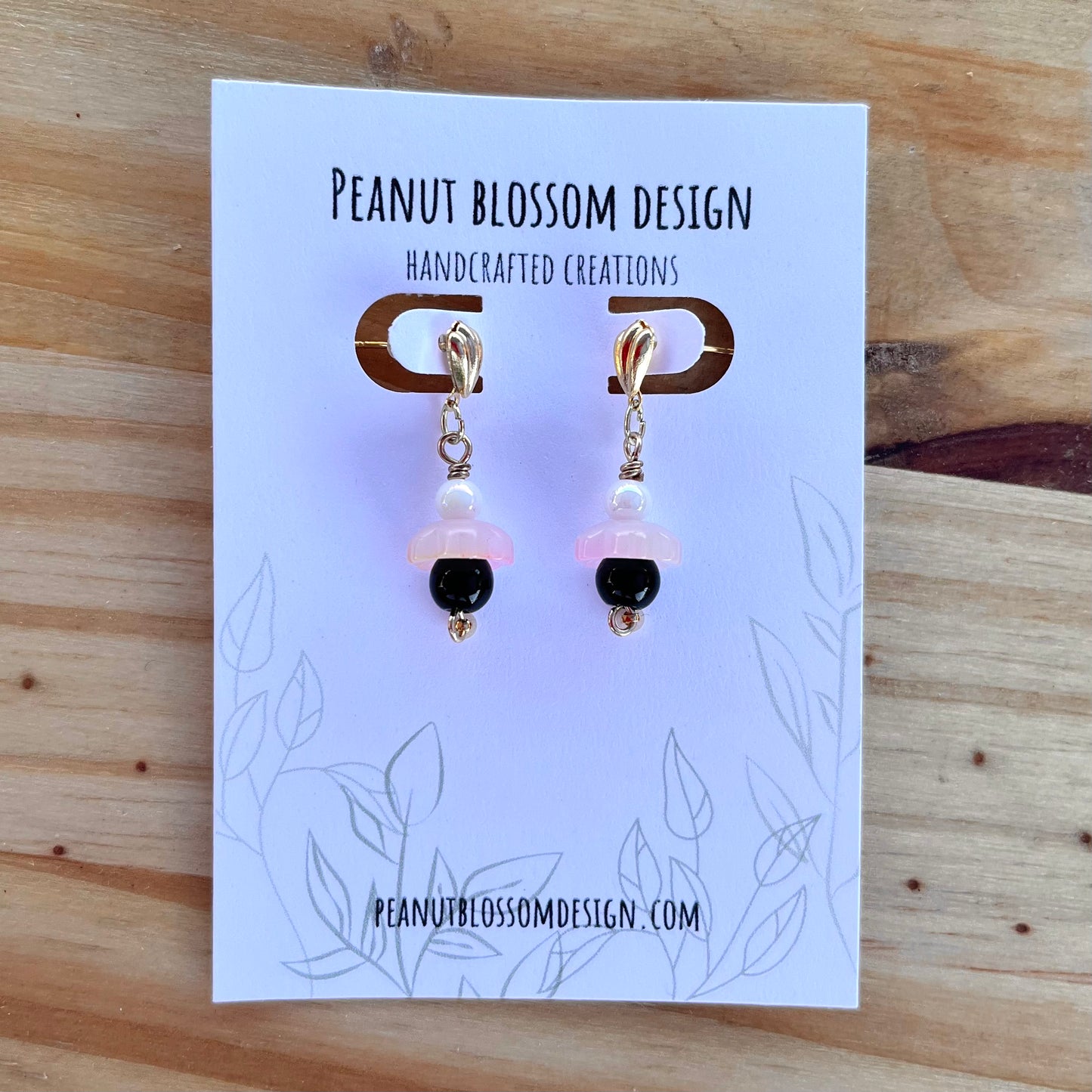 Minimal Scalloped Pink and Black Gold Earrings