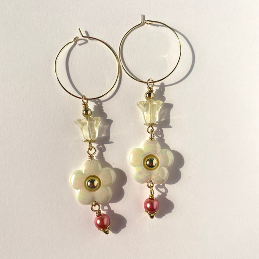 Funky Iridescent Flower Hoop Earrings