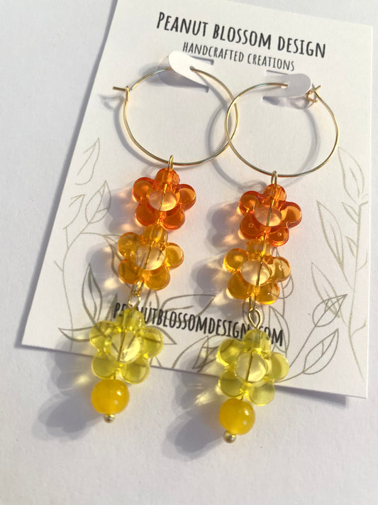 Fire Flower Dangly Hoop Earrings