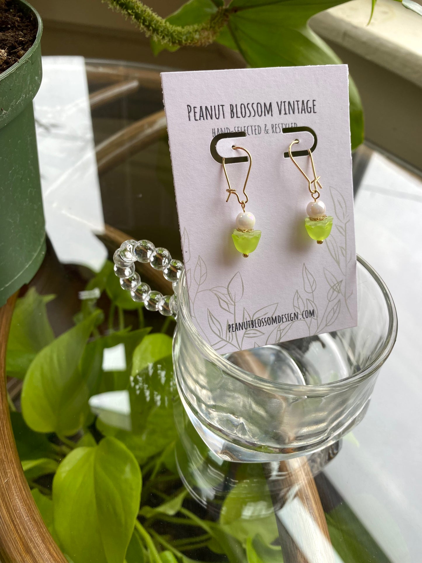 Tiny Light Green Petal Earrings