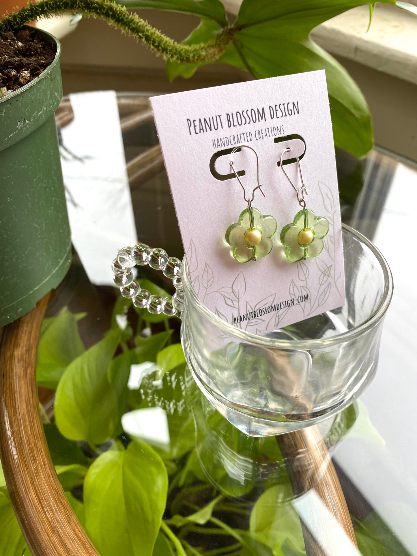 Lime Green Flower Earrings