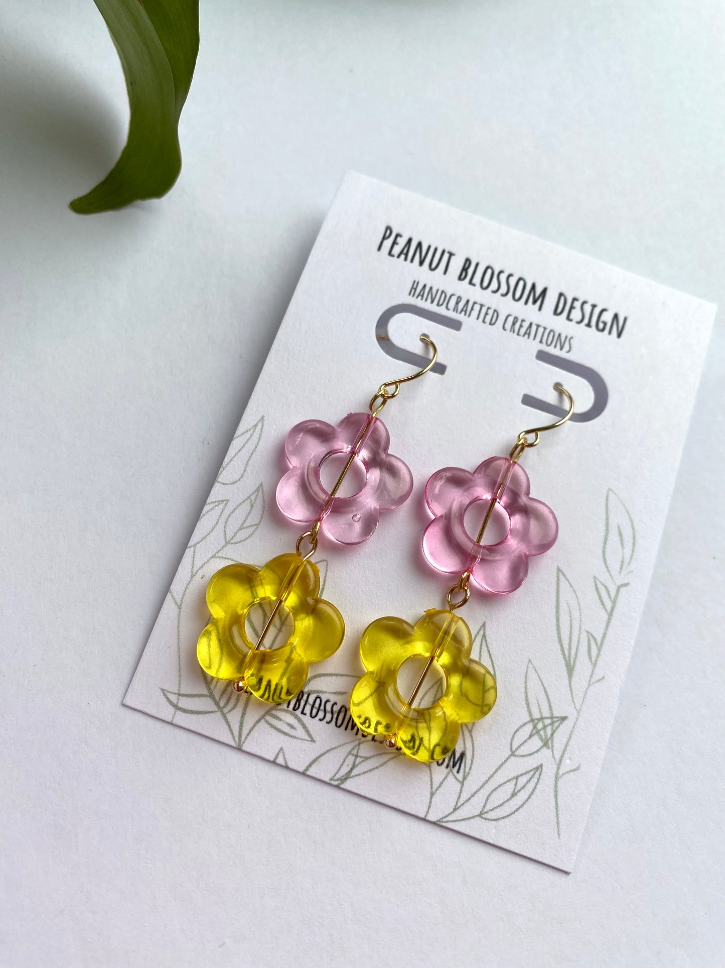Pink and Yellow Gold Dangle Earrings