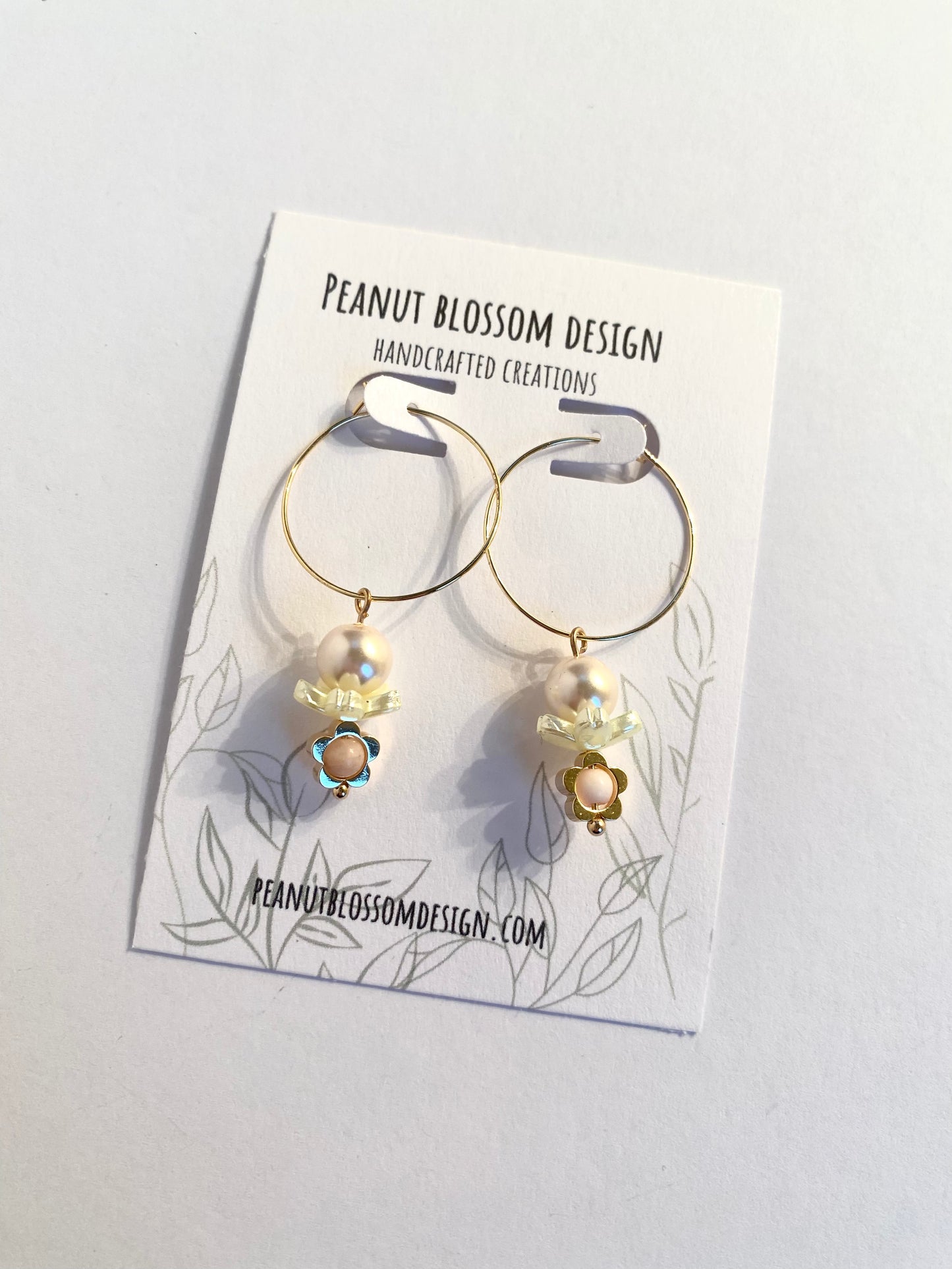 Pink Pearl Bead with Floral Accents Hoop Earrings