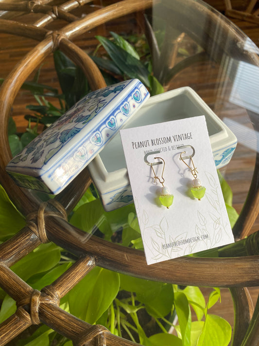Tiny Light Green Petal Earrings
