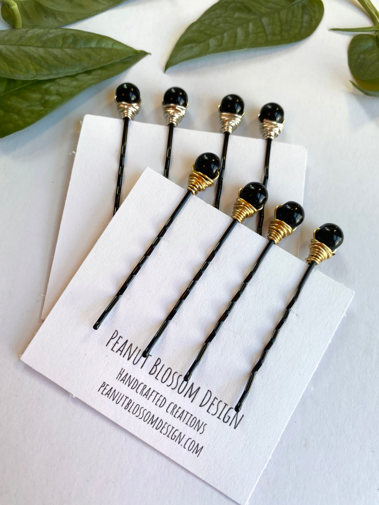 Black Beaded Bobby Pins
