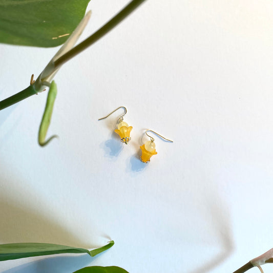 Yellow and Marigold Flower Earrings