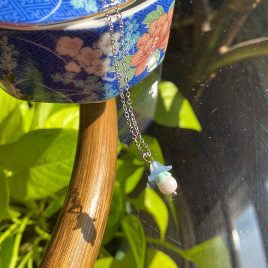 Light Blue Flower Silver Necklace 20"