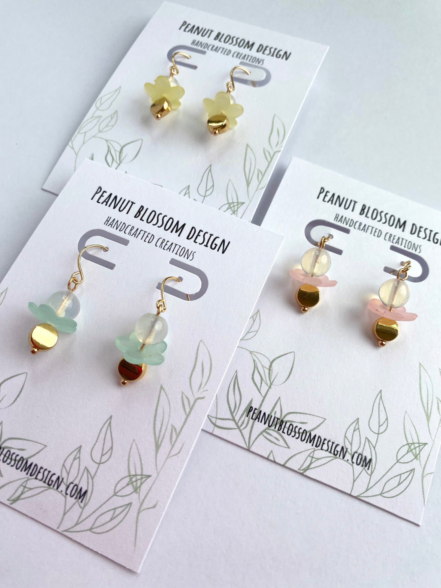 Pastel Elegant Flowers and Gold Earrings