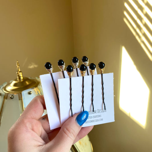 Black Beaded Bobby Pins