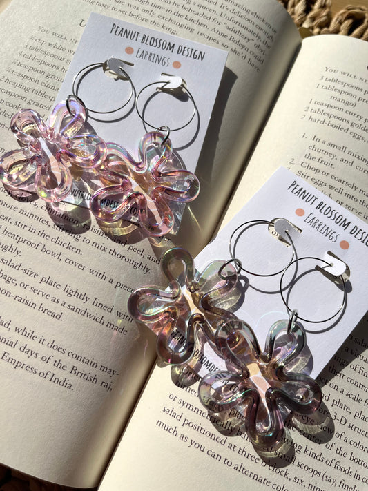 Silver Hoop Bikini Bottom Flower Earrings
