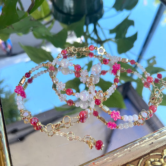 Pink Flower Power Adjustable Beaded Wire Bracelets