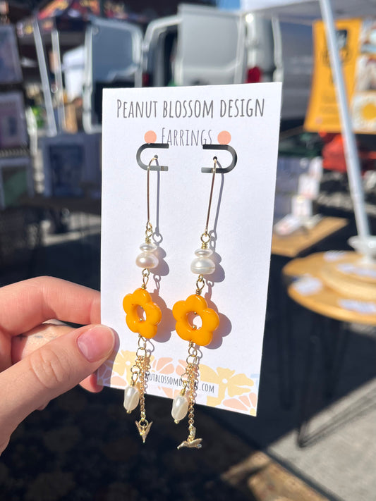Orange Pearl Humming Bird Earrings