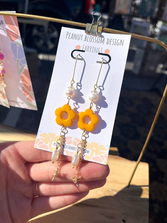 Orange Pearl Humming Bird Earrings