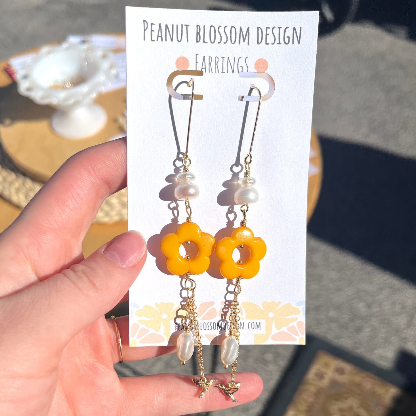 Orange Pearl Humming Bird Earrings