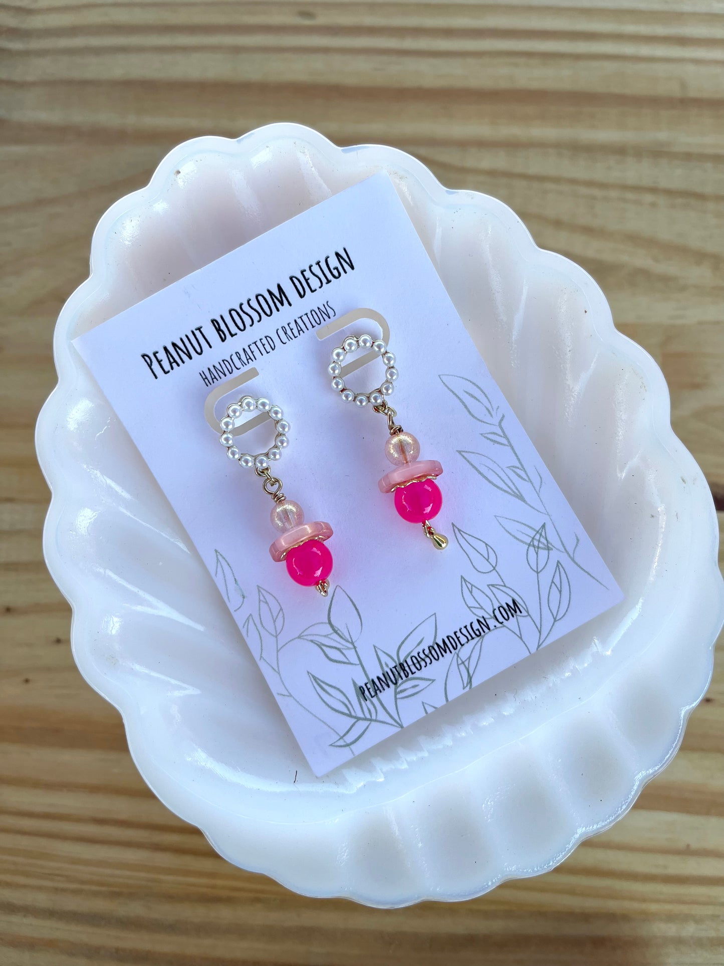 Hot Pink Pearl Ring Post Earrings