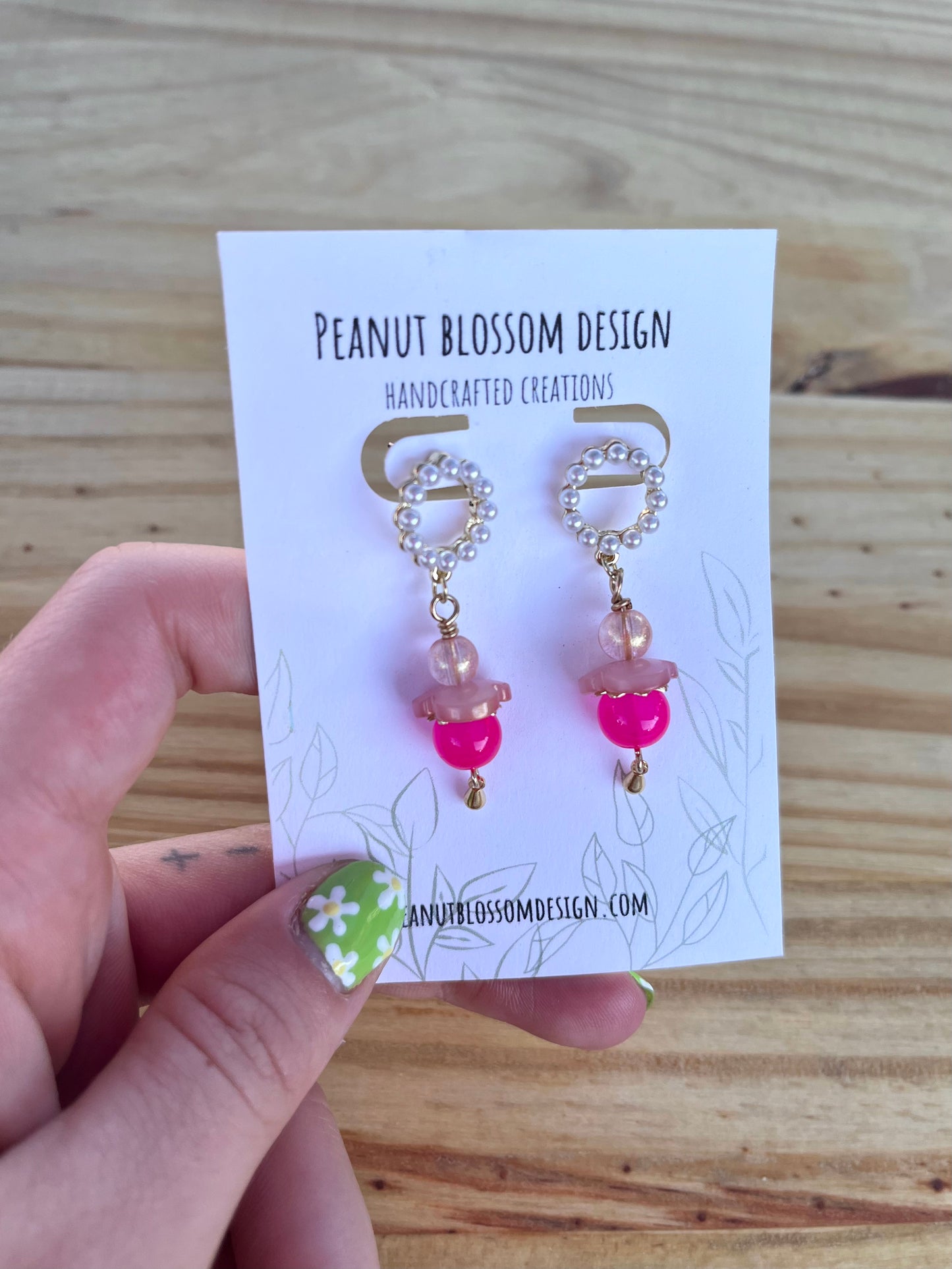 Hot Pink Pearl Ring Post Earrings