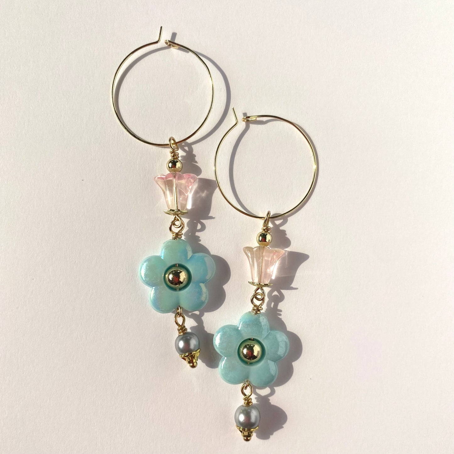 Funky Iridescent Flower Hoop Earrings