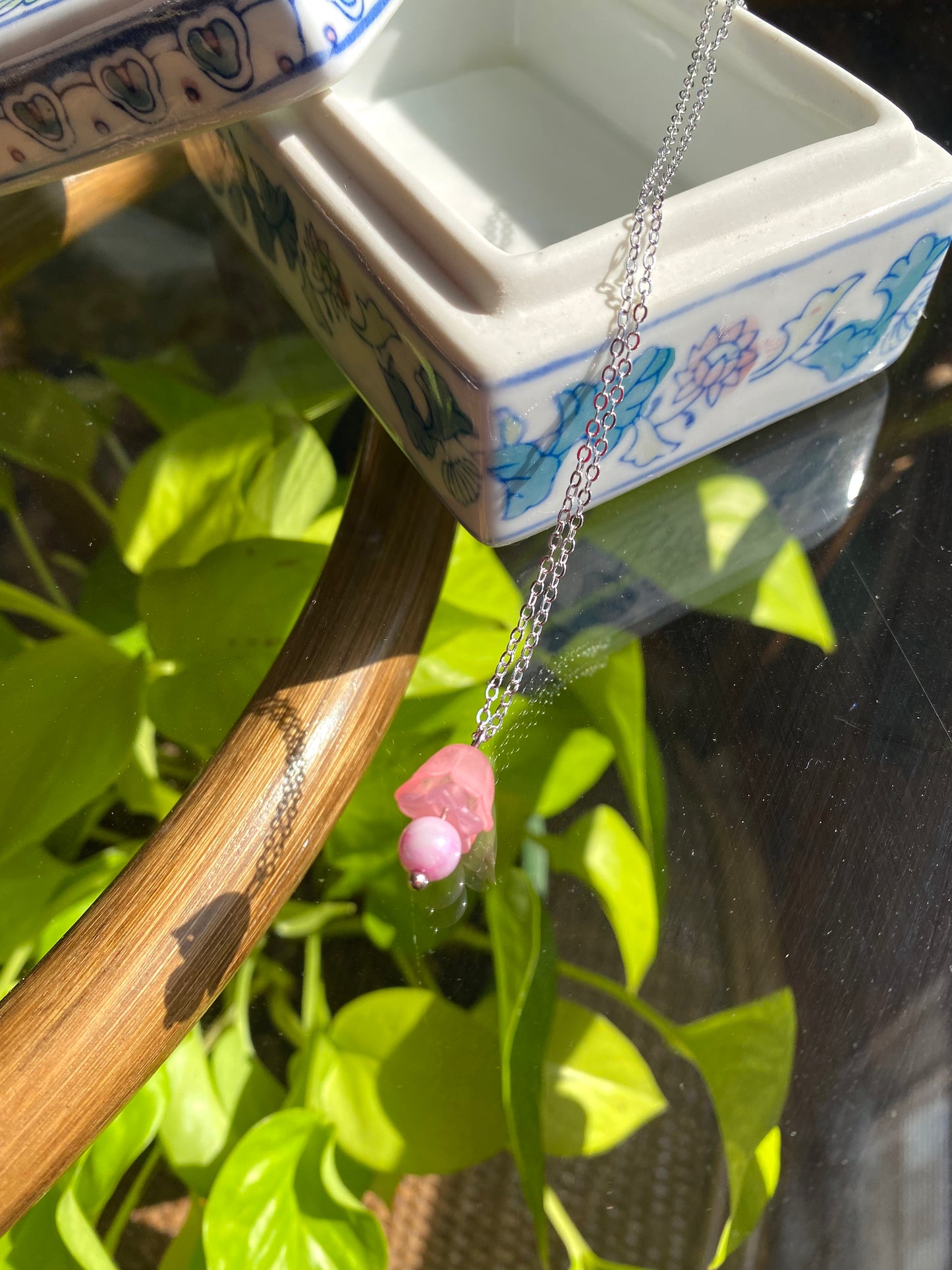 Layered Pink Silver Necklace 18"