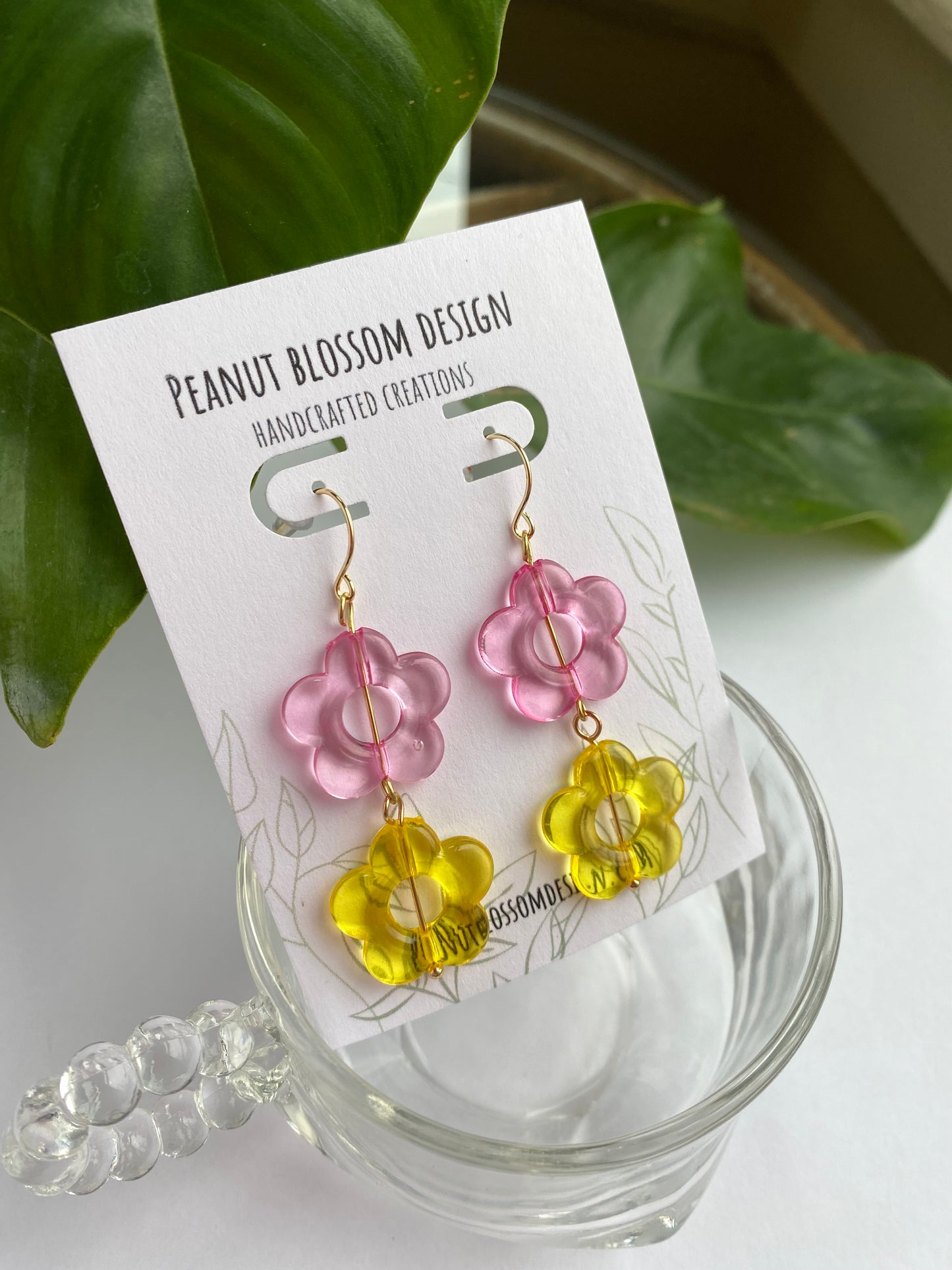 Pink and Yellow Gold Dangle Earrings