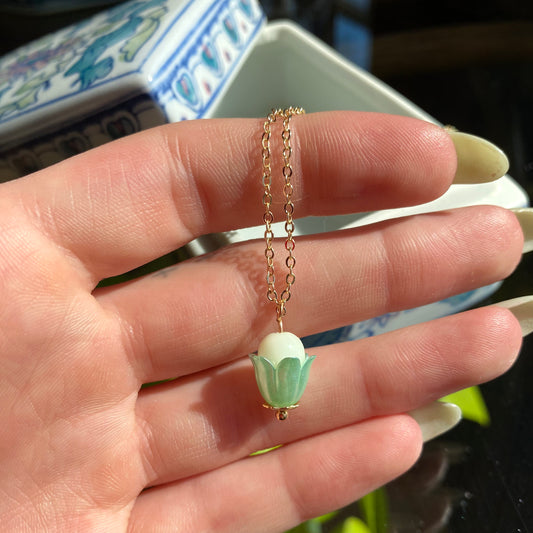Teal Tulip Necklace 20”