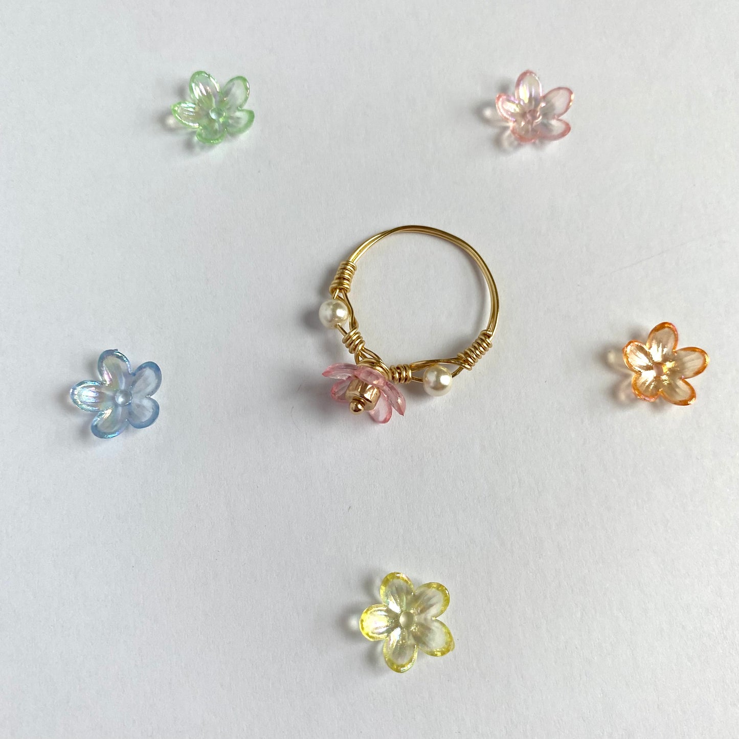 Flower Rings with Pearl Bead Accents