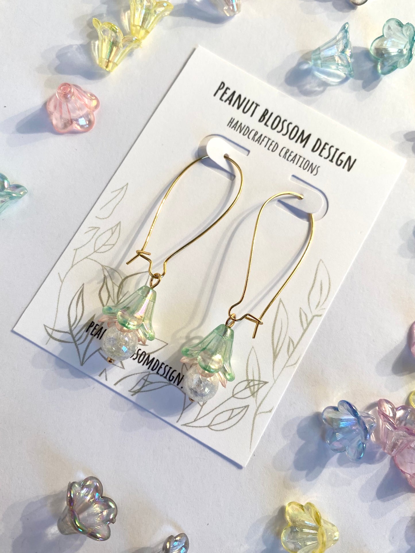 Droopy Green Iridescent Flower Earrings