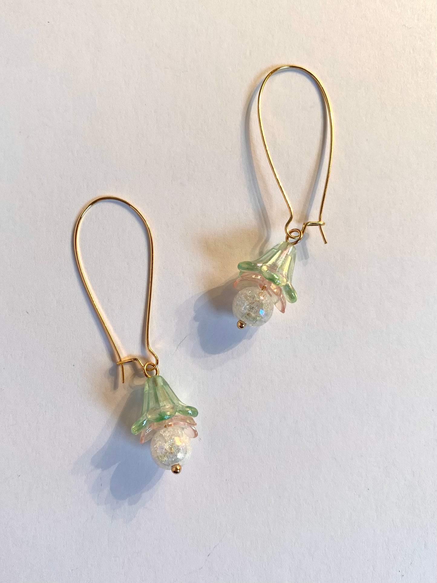 Droopy Green Iridescent Flower Earrings