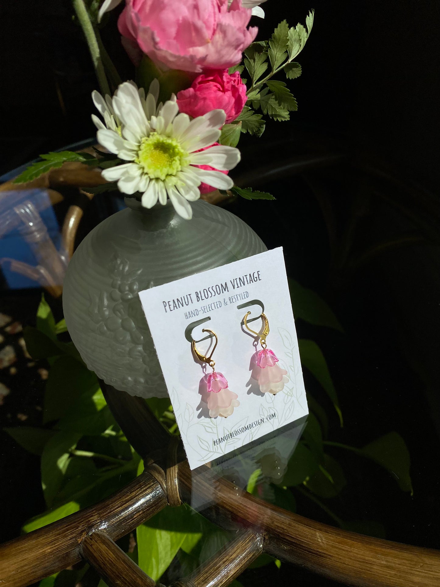 Layered Pink Petal Earrings with Pearl Bead