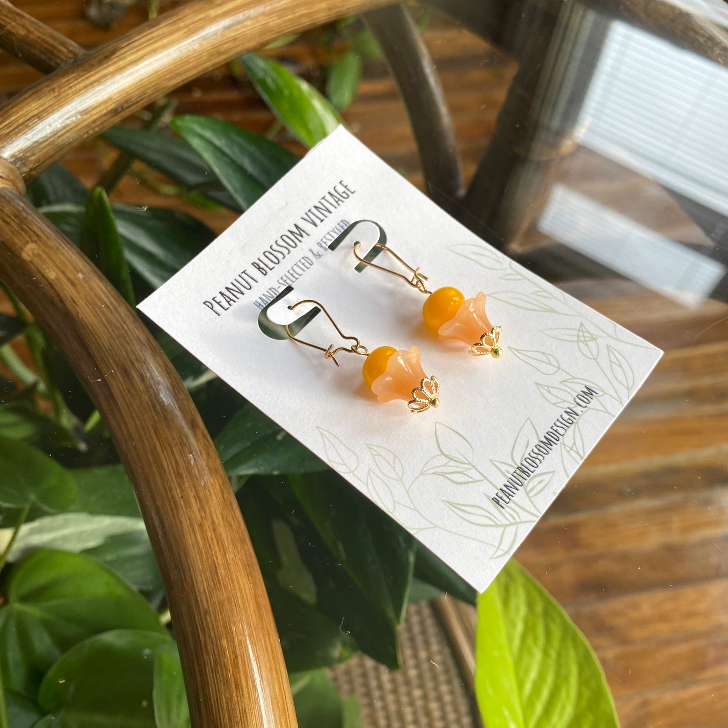 Peachy Orange Earrings with Vintage Glass Beads