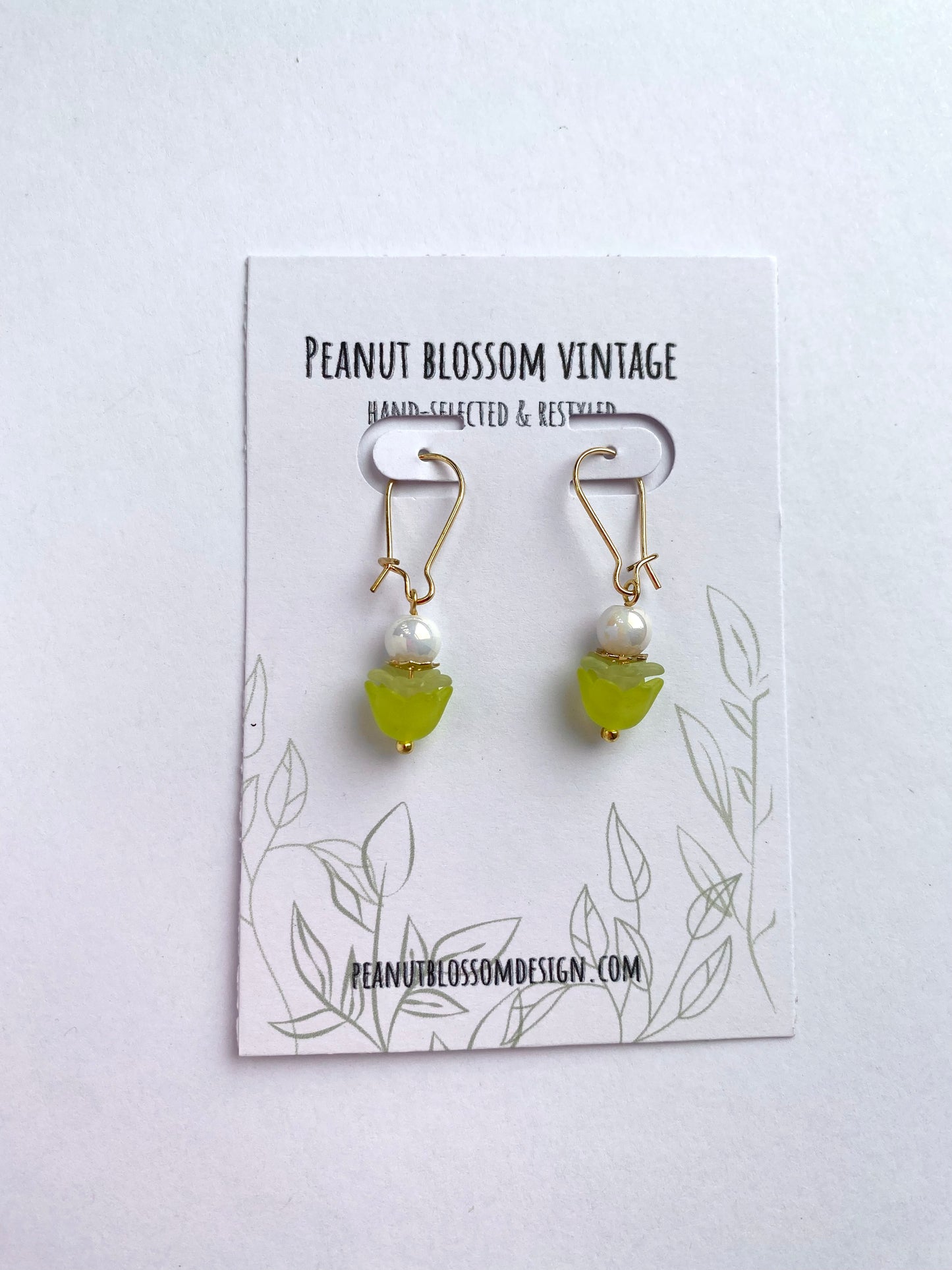 Tiny Light Green Petal Earrings