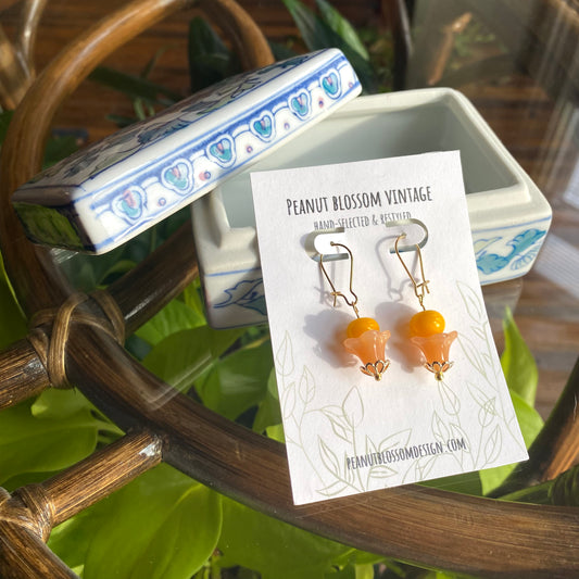 Peachy Orange Earrings with Vintage Glass Beads
