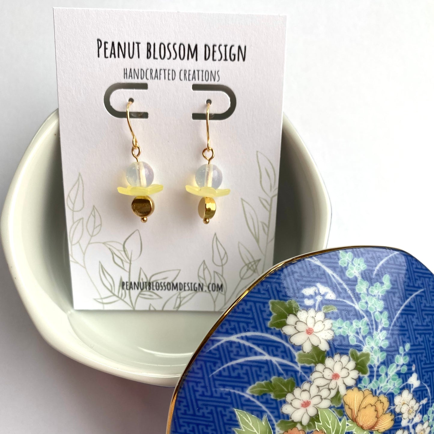 Pastel Elegant Flowers and Gold Earrings