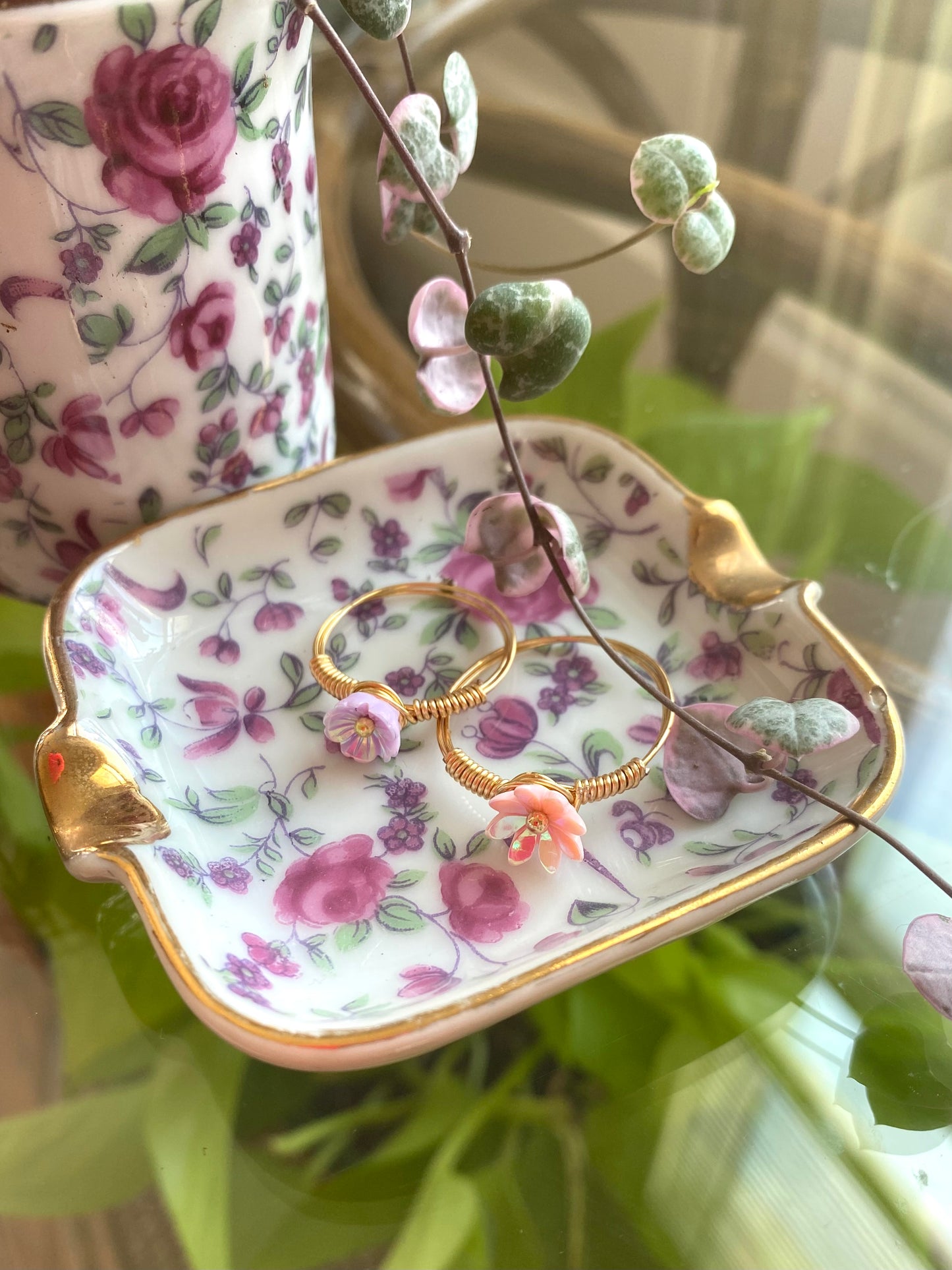 Tiny Pastel Flower Rings