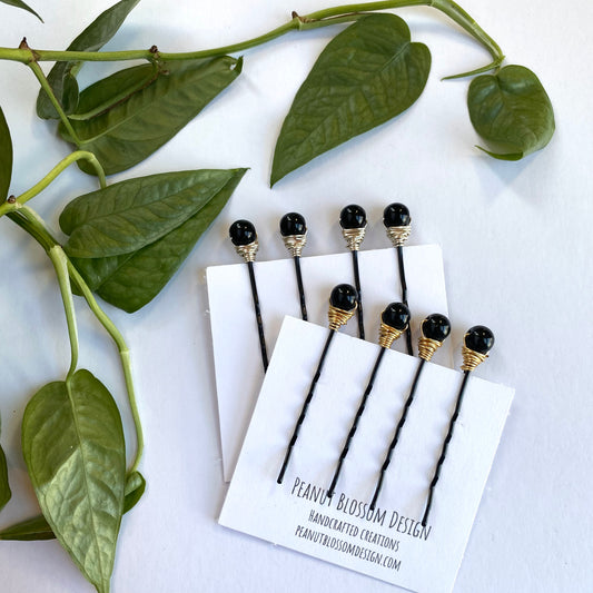 Black Beaded Bobby Pins