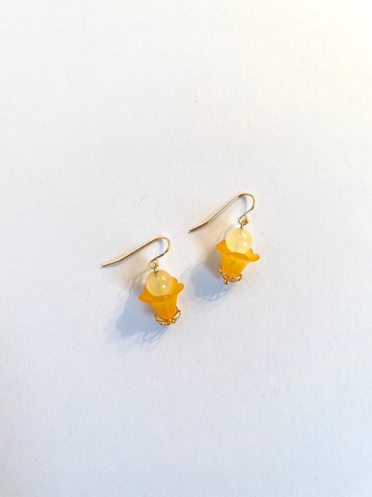 Yellow and Marigold Flower Earrings