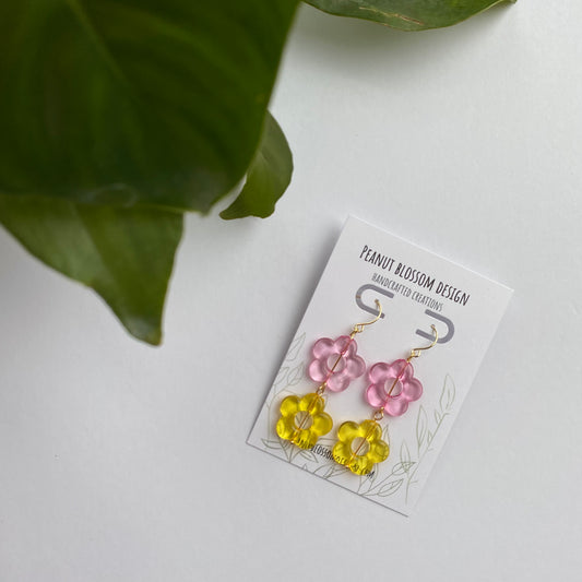 Pink and Yellow Gold Dangle Earrings