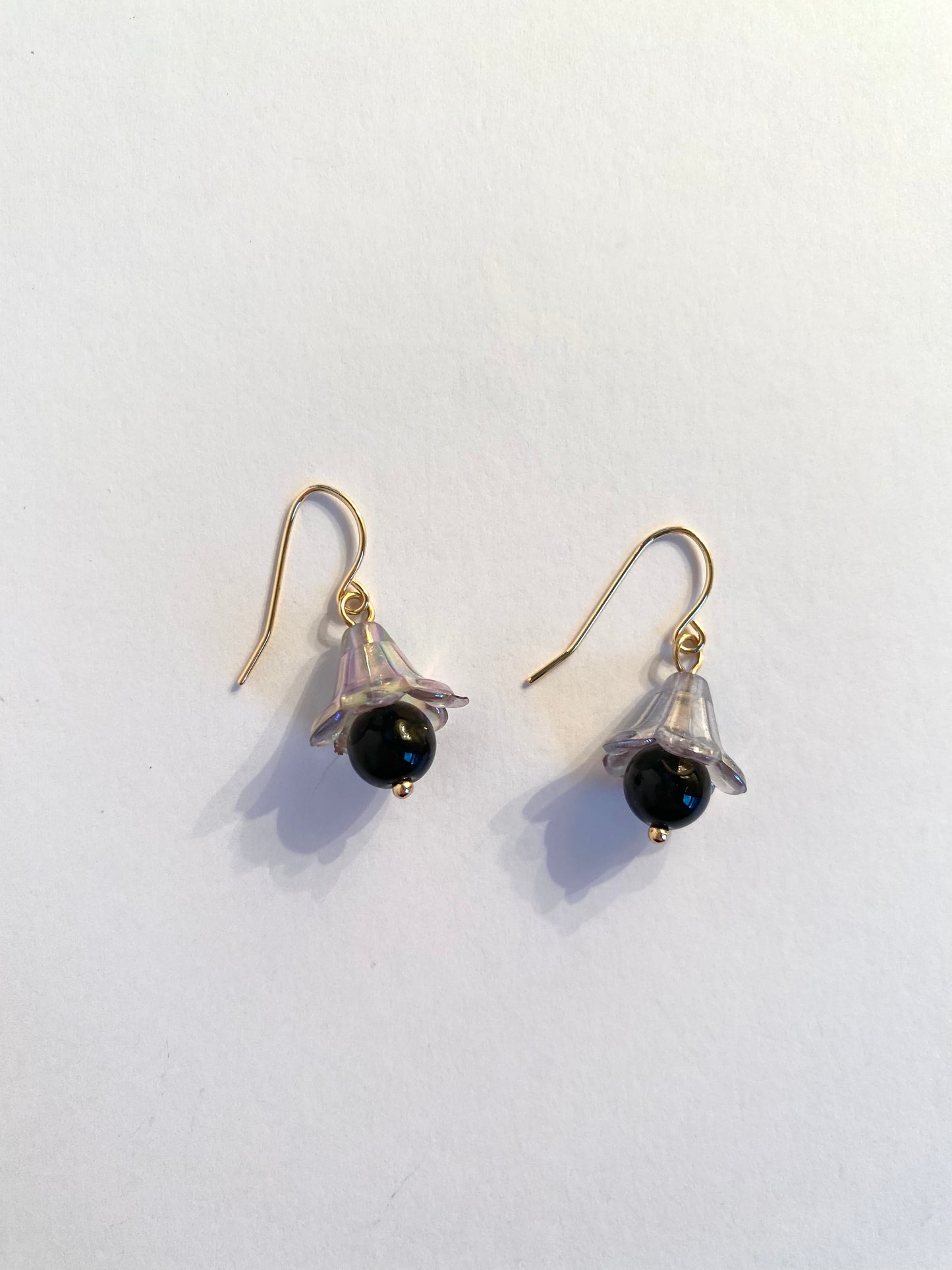 Iridescent Flower and Black Bead Earrings