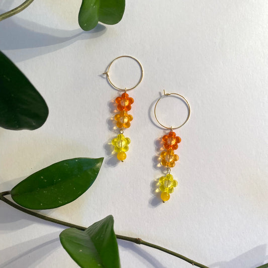 Fire Flower Dangly Hoop Earrings